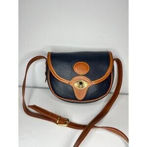 Vintage ALBA Leather Crossbody Saddle Bag Navy Tan Pebbled Leather Small Purse